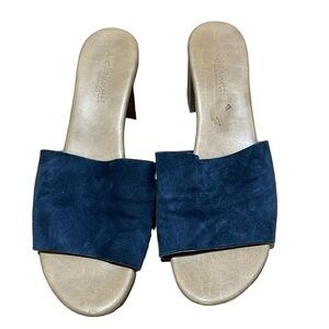 A. GIANNETTI Sandals Blue Suede Leather Made In Italy Slide Block Heel Shoes